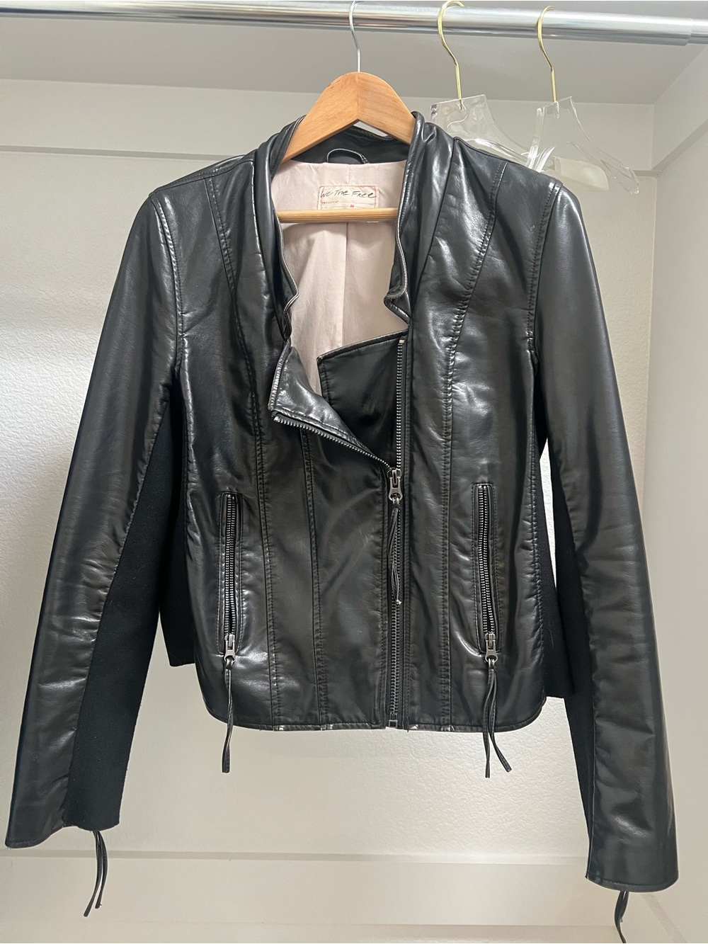 We The Free Black Faux Leather Moto Jacket Size Medium M